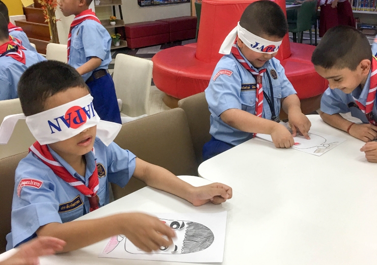 August 13, 2019 Today’s activity at the Discovery Center is called Fuku-warai. A Japanese traditional game usually played every New Year.