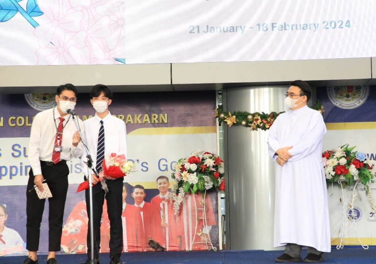 Assumption College Samutprakarn (ACSP) held a welcoming ceremony for Mr. Yuuta Suzuki, a student from Tokyo International University (TIU), Japan, on 22 January 2024 at Saint Louis Arena.